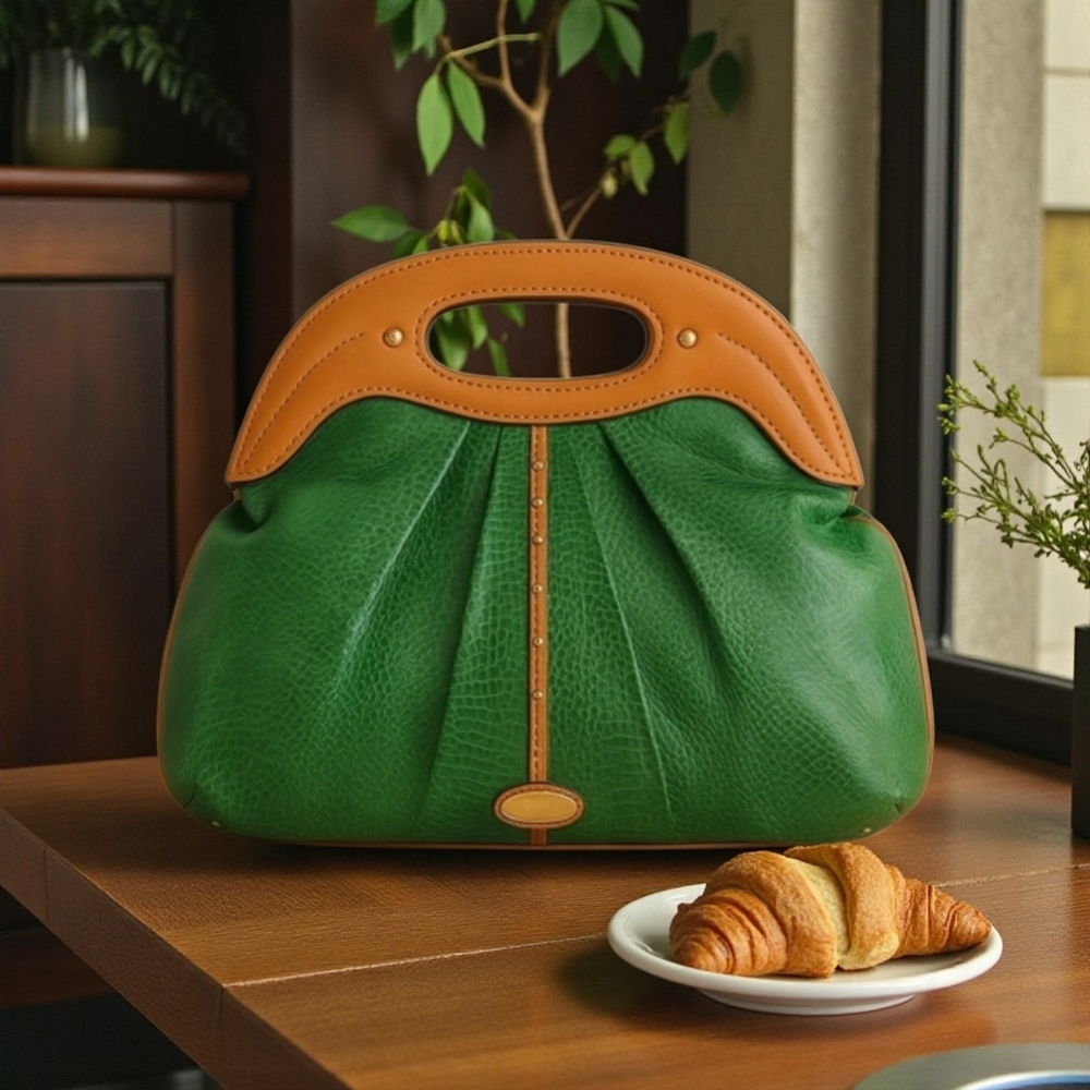 NINE WEST SOFT MUTED GREEN PYTHON SATCHEL BAG MEDIUM